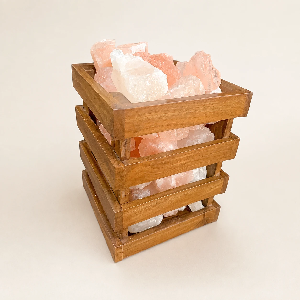 Wooden Basket Himalayan Rock Salt Lamp — Wood Basket